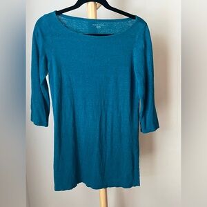Eileen Fisher Long Sleeve Knit Tunic Top Organic Linen Teal Size XL